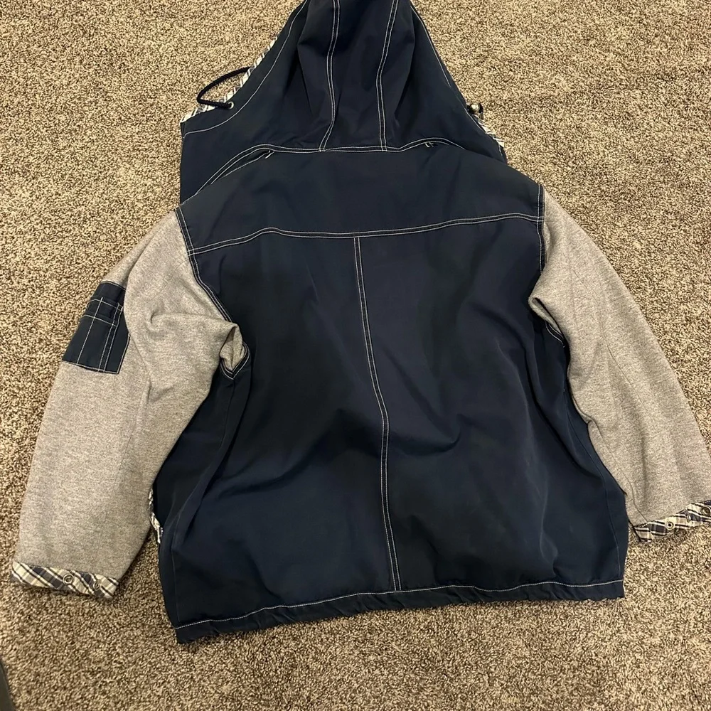 Vintage East West Navy and Gray Hooded Jacket - Picture 2 of 3